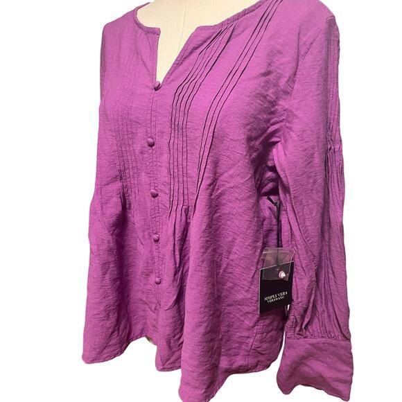 Simply Vera Vera Wang Orchid Purple Button Blouse Long Sleeve Size Large - Picture 5 of 8